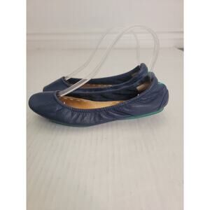 Tieks Leather Ballet Luxury Flat Shoes In California Navy Blue Size 8
